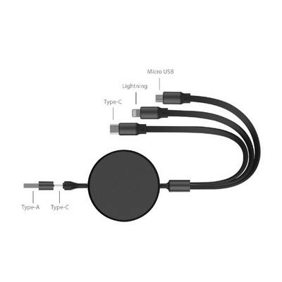 Silly Silicon Retractable 3-in-1 USB Cable type-C/A input, (Micro USB, Apple, C output)