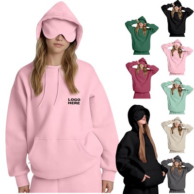 Custom Women's Sweatshirt Travel Hoodie with Built-In Eye Mask