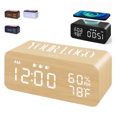 Wooden Wireless Charging Clock