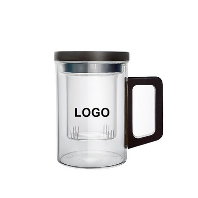 Wooden Handle Glass Cup With Lid