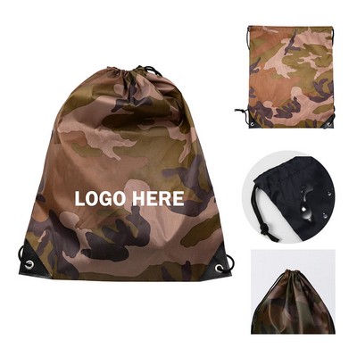 Camo Print Drawstring Backpack