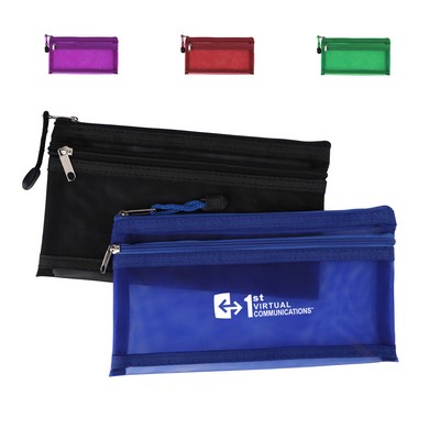 8.3"x5" Polyester 2 Compartment Mesh Zipper Pouch Bag