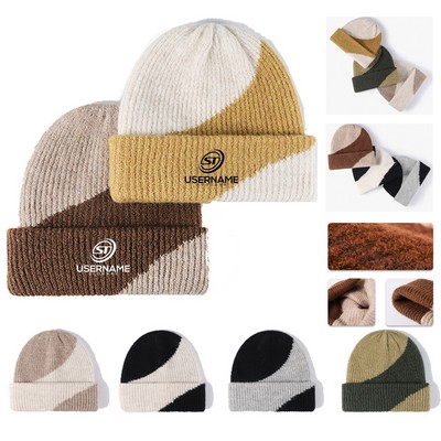 Reversible Beanie Hat for Men and Women Winter Warm Wool Beanie Cap