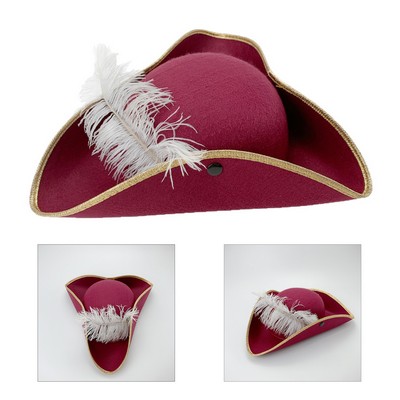Ostrich Feather Gold-Edged Pirate Captain Triangular Hat