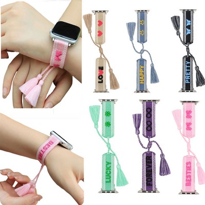 Hand-Woven Embroidered Tassel Watch Wristband
