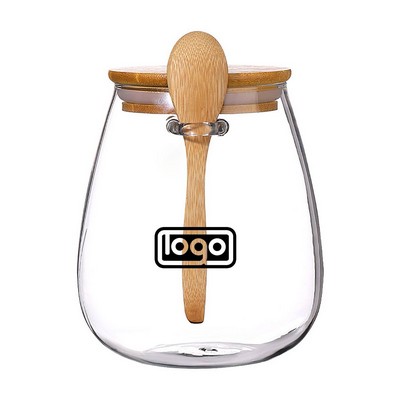 34Oz Glass Jar & Spoon Set W/ Bamboo Lid