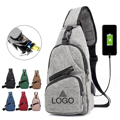 Chest Bag Sling Backpack with USB Charging Port