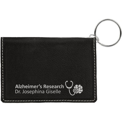 Black/Silver Keychain ID Holder, Laserable Leatherette