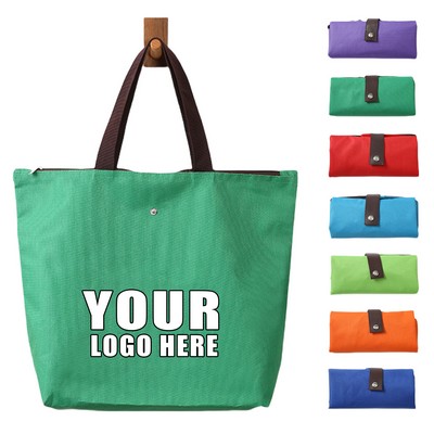 600D Oxford Foldable Shopping Bag w/ Button Closure