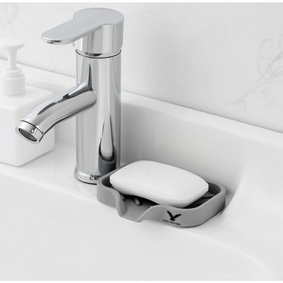 Silicone Sink Soap Dish with Drain Spout Organizer