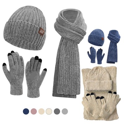 3" 1 Winter Beanie Hat Gloves Scarf Set
