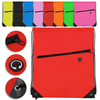 Drawstring Backpack Bag With Zip Pocket