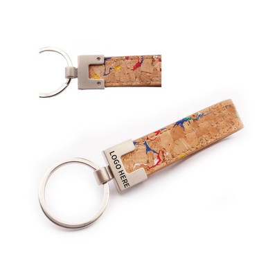 Rectangular Cork Metal Keyring