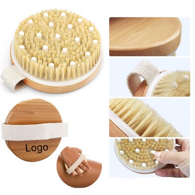 Exfoliating Natural Boar Bristles Massage Nodes Dry Brushing Body Brush
