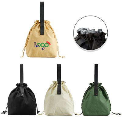 Canvas Drawstring Insulated Bento Handbag