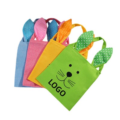 Cartoon Easter Bunny Ear Burlap Tote Bag