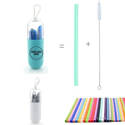 Portable Foldable Silicone Straight Straw With Brush