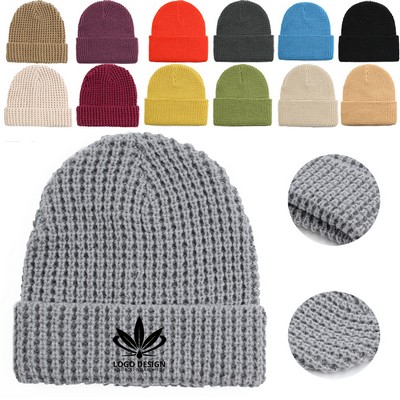 Unisex Shiny Waffle Knit Cuffed Beanie