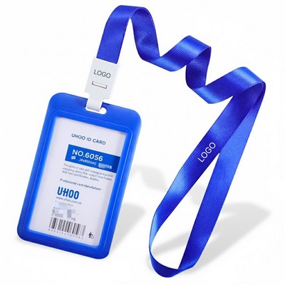 Professional ID Card Holder with Lanyard Work Badge Sleeve Minimalist Employee Name Tag