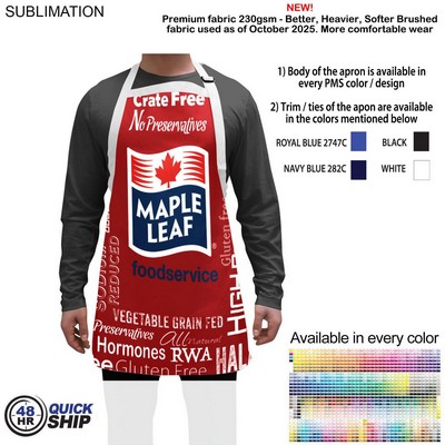48 Hr Quick Ship - Domestic made Bib Apron, 25x28, No pockets, Adjustable Neck, Sublimated