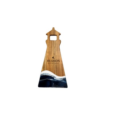 Lighthouse Shaped Acacia Cheese Board - Navy White Metallic