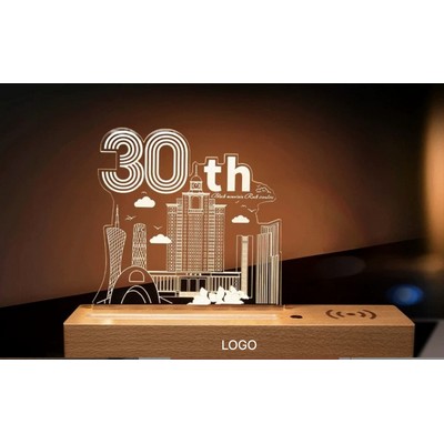2in1 Acrylic LED Night Light & Wireless Charger Customizable 3D Commemorative Desktop Ornament
