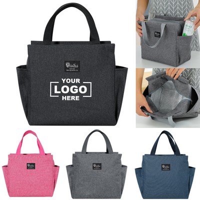 Large Capacity Tote Bag Insulated Lunch Bag W/ Side Pockets