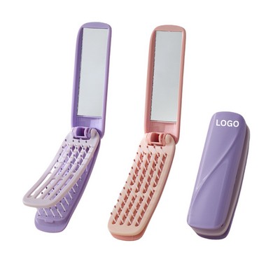 2-In-1 Folding Pop-Up Hair Brush With Compact Mirror