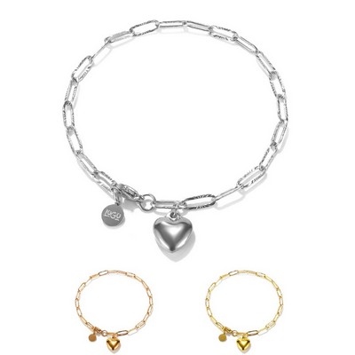 Heart Circle Pendant Stainless Steel Bracelet