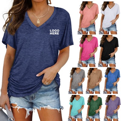 Custom Womens Summer T-Shirts Short Sleeve V Neck Dolman Tops