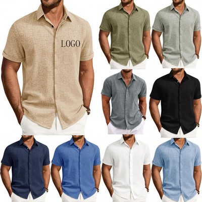 Men's Linen Short Sleeve Lapel Button Down Shirt
