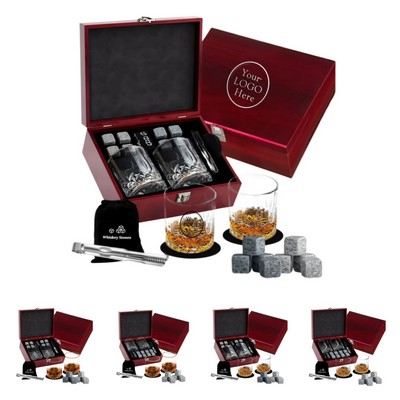 Whiskey Glasses Set w/ Luxury Wood Box
