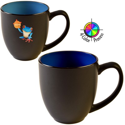 14 1 & 2 Oz. 2 Tone Satin Black & Royal Blue 4 Color Process Bistro Mug - Dishwasher Safe