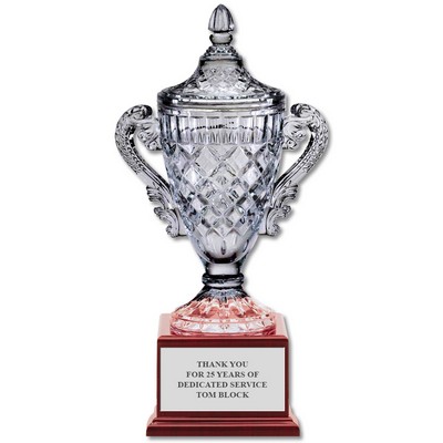Optical Crystal Trophy Vase w/Attached Rosewood Base (11½" h)