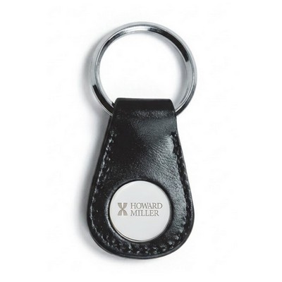 Black 3/4" Continuity Teardrop Leather Key Tag w/ Laser Quick Insert