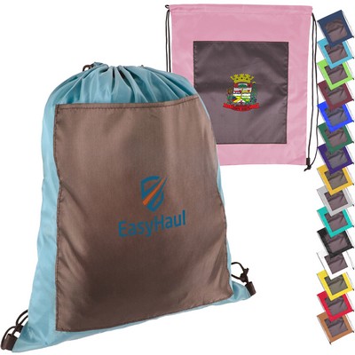 Large Front Pocket Dual Color Drawstring Backpack (15" x 18")
