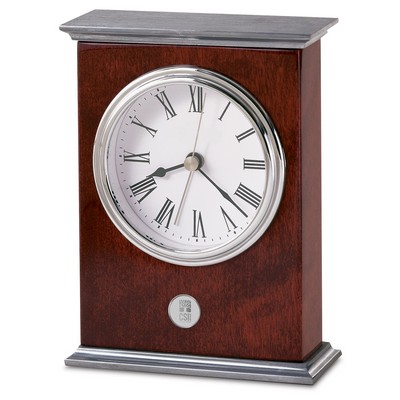 Rosewood Finish Desk Clock W/ Silver Medallion