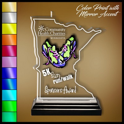 10" Minnesota Clear Acrylic Award with Color Print and Mirror Accent