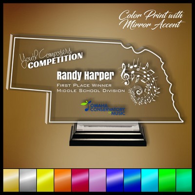 9" Nebraska Clear Acrylic Award with Color Print and Mirror Accent