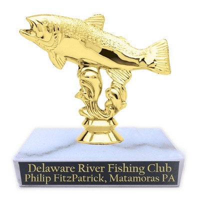 4 ¼" Trout Fishing Trophy w/White Marble Base
