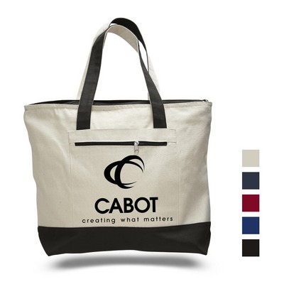 Zipper Tote Bag with Color Handles