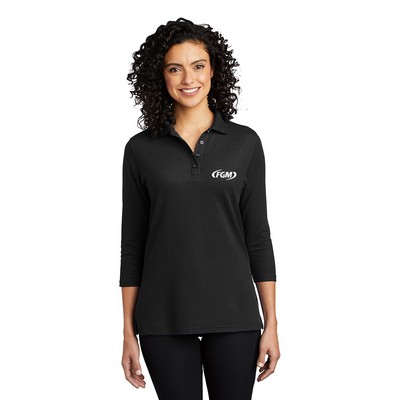 Port Authority® Women's Silk Touch 3/4-Sleeve Embroidered Polo