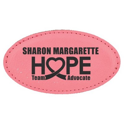 Oval Badge with magnet, Pink Faux Leather, 3 1/4" x 1 3/4"