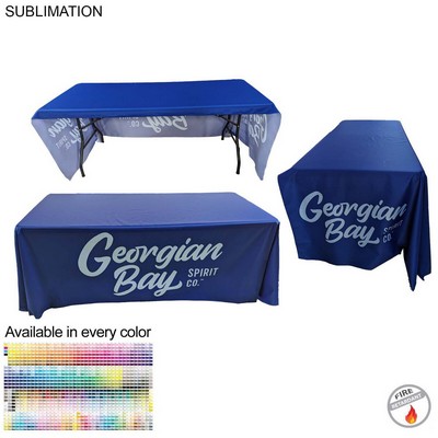 Sublimated PREMIUM Table Cloth for 6' Table, Drape Style, 3 sided, Open Back, Rounded corners