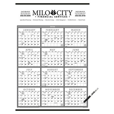 Triumph® Calendars Black & White Span-A-Year Laminated w/Marker Calendar