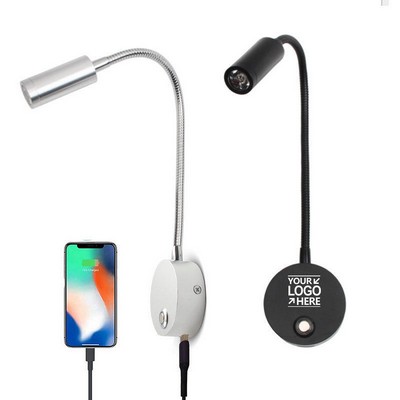 Dimmable Wall Mounted LED Reading Light w/USB Charging Port