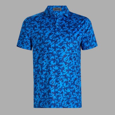G/Fore Mapped Icon Camo Tech Jersey Modern Spread Collar Polo