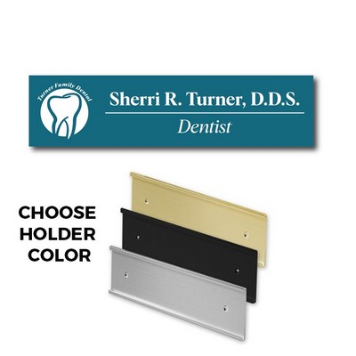 Teal Name Plate And Aluminum Wall Holder-Teal Plastic Etches To White - 2X8