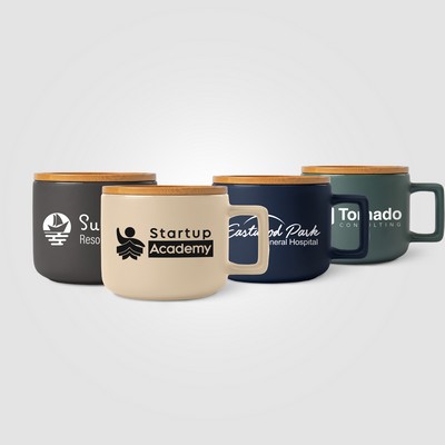 Café Virtuoso - 12 oz. Ceramic Mug with Bamboo Lid Engraved - Silkscreen