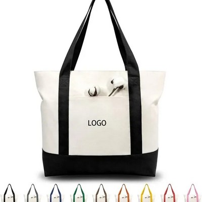 Heavy Canvas Two-Tone Tote with Zipper Closure